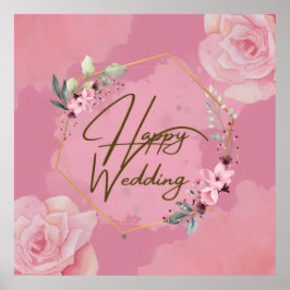 Pink Floral Happy Wedding Poster