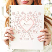 Pink Floral Heart 2025 Individuelle Name Planer