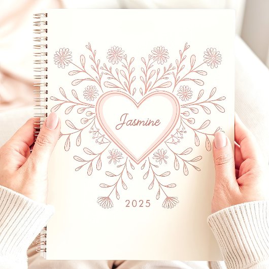 Pink Floral Heart 2025 Individuelle Name Planer