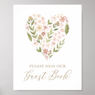 Pink Floral Heart Babydusche Gästebuchsignatur Poster