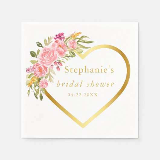 Pink Floral Heart Brautparty Serviette (Vorderseite)