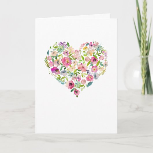 PInk Floral Heart Happy Valentines Day Card (Vorderseite)