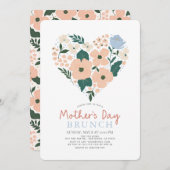 Pink Floral Heart Mother's Day Brunch Einladung (Vorne/Hinten)