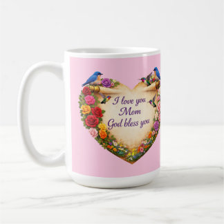 Pink Floral Heart Mug I Love You Mom God Bless  Kaffeetasse