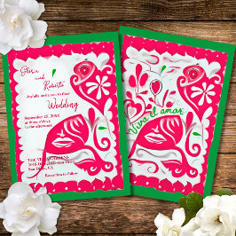 Pink Floral Heart Papel Picado Mexikanische Hochze Einladung