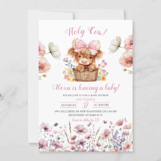 Pink Floral Heifer Bull Baby Shower Invitation Einladung (Vorderseite)