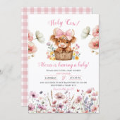 Pink Floral Heifer Bull Baby Shower Invitation Einladung (Vorne/Hinten)