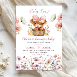 Pink Floral Heifer Bull Baby Shower Invitation Einladung
