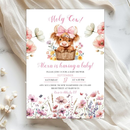 Pink Floral Heifer Bull Baby Shower Invitation Einladung