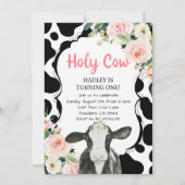 Pink Floral Heilige Kuh Ich bin ein Mädchen ersten Einladung (Vorderseite)