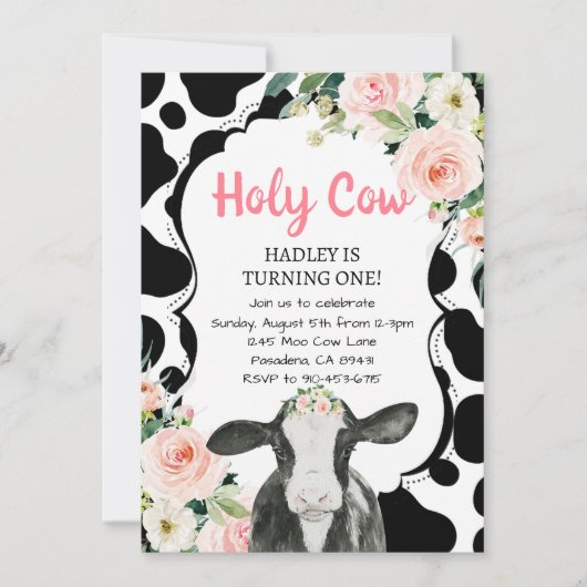 Pink Floral Heilige Kuh Ich bin ein Mädchen ersten Einladung (Vorderseite)