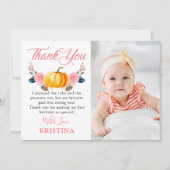 Pink Floral Herbstkürbis Herbst Geburtstag Foto Dankeskarte (Vorderseite)