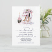 Pink Floral High Heel Shoes 100th Birthday Einladung (Stehend Vorderseite)