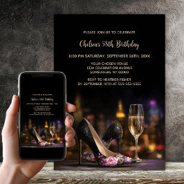 Pink Floral High Heel Shoes Birthday Party Einladung