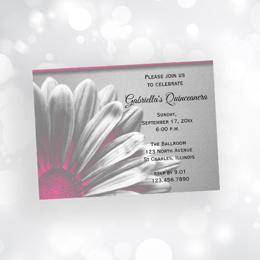 Pink Floral Highlights Quinceanera Party Einladung