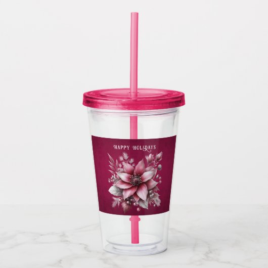 Pink Floral Holiday Acrylic Tumbler Acryltrinkbecher (Vorderseite)