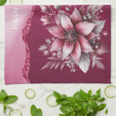 Pink Floral Holiday Kitchen Handtuch (Gefaltet)