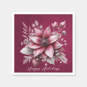 Pink Floral Holiday Napkin Serviette