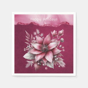 Pink Floral Holiday Napkin Serviette