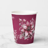 Pink Floral Holiday Paper Cups Pappbecher (Rückseite)