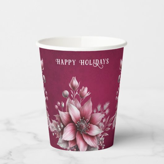 Pink Floral Holiday Paper Cups Pappbecher (Links)