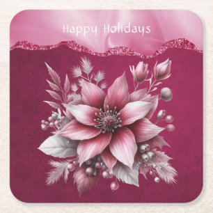 Pink Floral Holiday Paper Untersetzer
