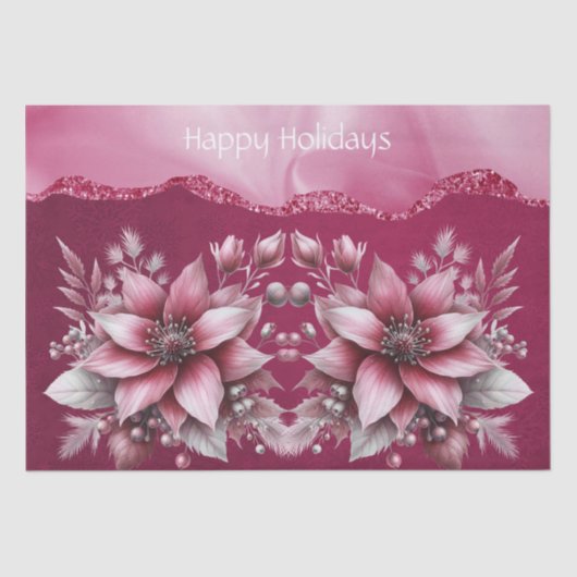 Pink Floral Holiday Tissue Paper Seidenpapier (Vorderseite)