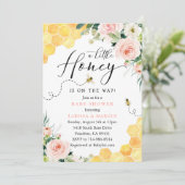 Pink Floral Honey Bee Baby Dusche Einladung (Stehend Vorderseite)