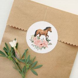 Pink Floral Horse Geburtstagsparty Runder Aufkleber