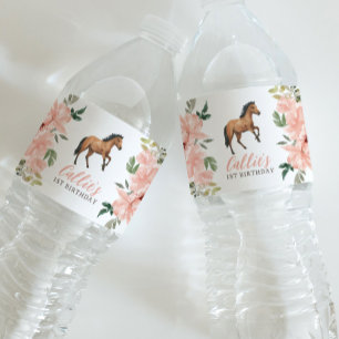 Pink Floral Horse Geburtstagsparty Wasserflaschenetikett