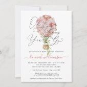 Pink Floral Hot Air Ballon Babydusche Einladung (Vorderseite)