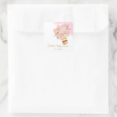 Pink Floral Hot Air Ballon Babydusche Quadratischer Aufkleber (Tasche)