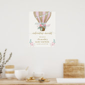 Pink Floral Hot Air Ballon Babydusche Willkommen Poster (Küche)