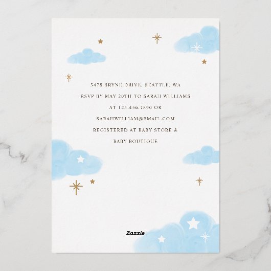 Pink Floral Hot Air Ballon Teddy Bear Baby Dusche Folieneinladung (Rückseite)