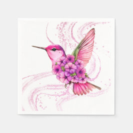 Pink Floral Hummingbird Paper Napkin Serviette