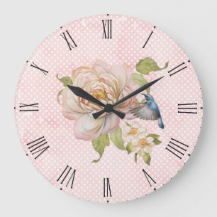 Pink Floral & Hummingbird Wall Clock Große Wanduhr