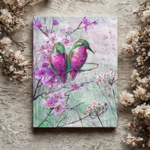 Pink Floral Hummingbirds Postkarte