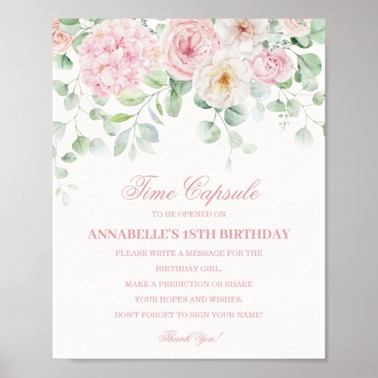 Pink Floral Hydrangea Botanical Bloom Time Kapsel Poster (Vorne)