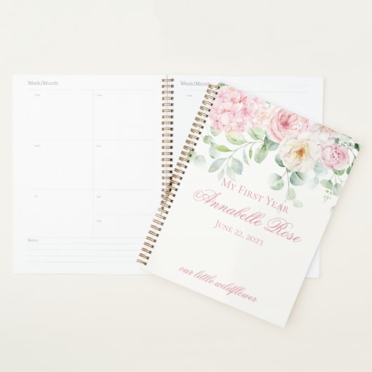 Pink Floral Hydrangea Botanical Mein erstes Jahr Planer (Anzeige)