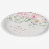 Pink Floral Hydrangea Botanische Blüten Geburtstag Pappteller (Schrägansicht)