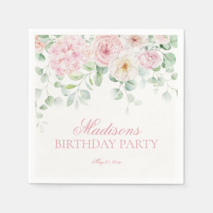 Pink Floral Hydrangea Botanische Blüten Geburtstag Serviette