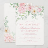Pink Floral Hydrangea Botanische Geburtstagsparty Einladung (Vorne/Hinten)