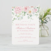 Pink Floral Hydrangea Botanische Geburtstagsparty Einladung (Stehend Vorderseite)