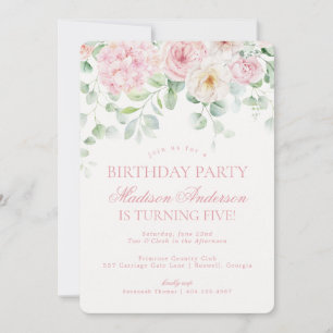 Pink Floral Hydrangea Botanische Geburtstagsparty Einladung