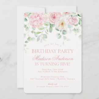 Pink Floral Hydrangea Botanische Geburtstagsparty Einladung