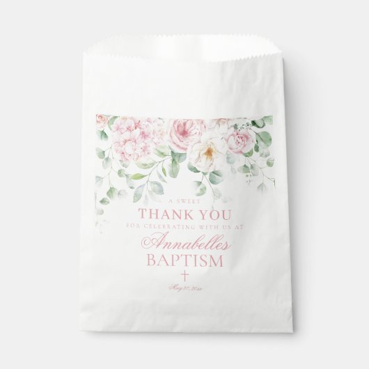 Pink Floral Hydrangea Botanische Taufe Dessert Geschenktütchen (Vorderseite)