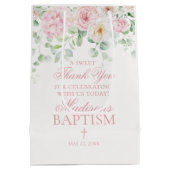 Pink Floral Hydrangea Botanische Taufe Gefallen Mittlere Geschenktüte (Rückseite)