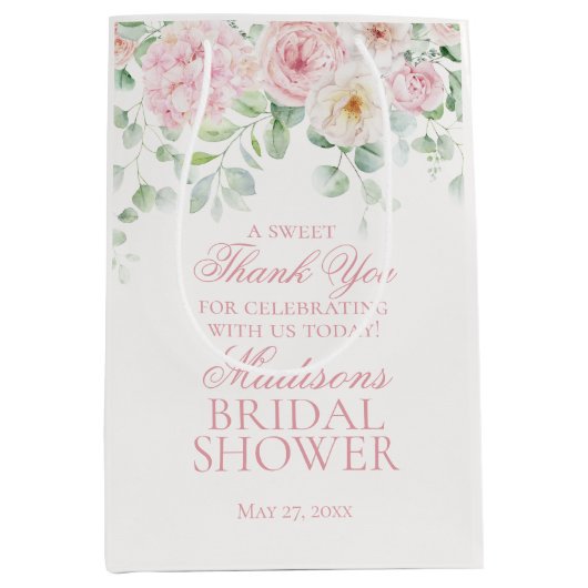 Pink Floral Hydrangea Brautparty Gefallen Mittlere Geschenktüte (Vorderseite)