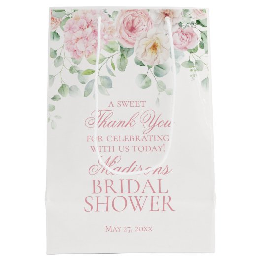Pink Floral Hydrangea Brautparty Gefallen Mittlere Geschenktüte (Rückseite)