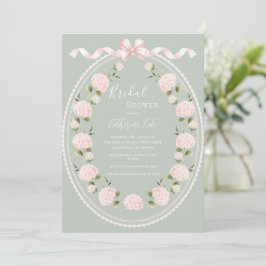Pink Floral Hydrangea Sage Green Elegant Bridal  Einladung
